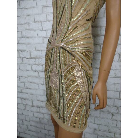 $1400 Jean Louis Scherrer Sequin Beaded Beize Mini Sheath Dress Small NEW - Picture 9 of 13